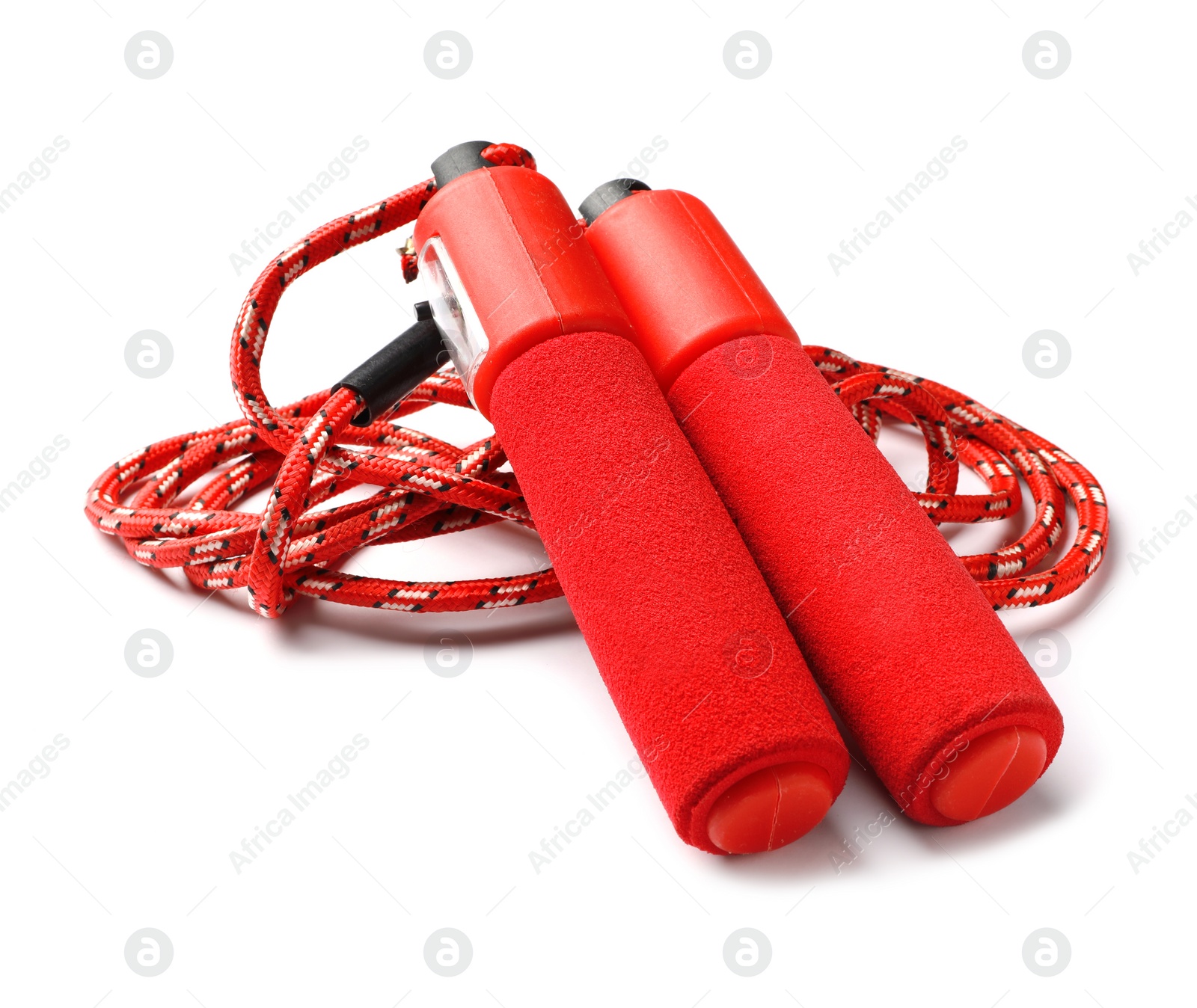 Photo of Jump rope on white background. Sports equipment