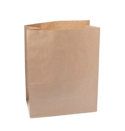 Photo of Open kraft paper bag isolated on white