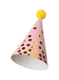 One pink party hat isolated on white