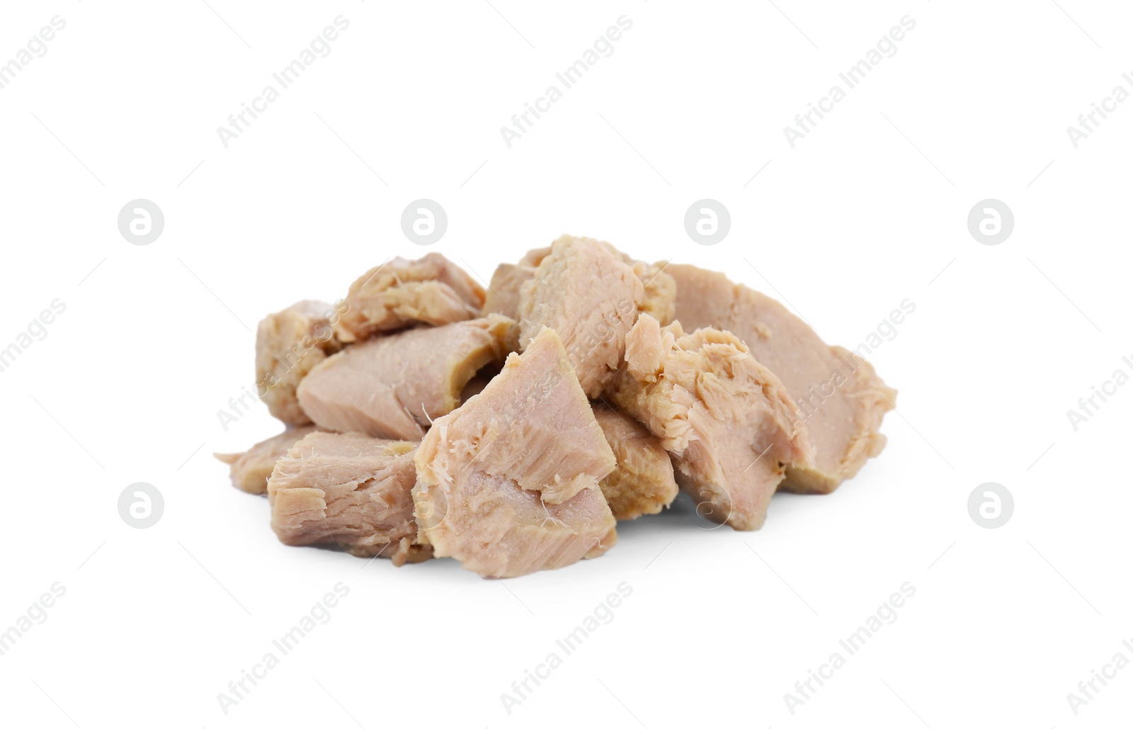 Photo of Delicious canned tuna chunks isolated on white