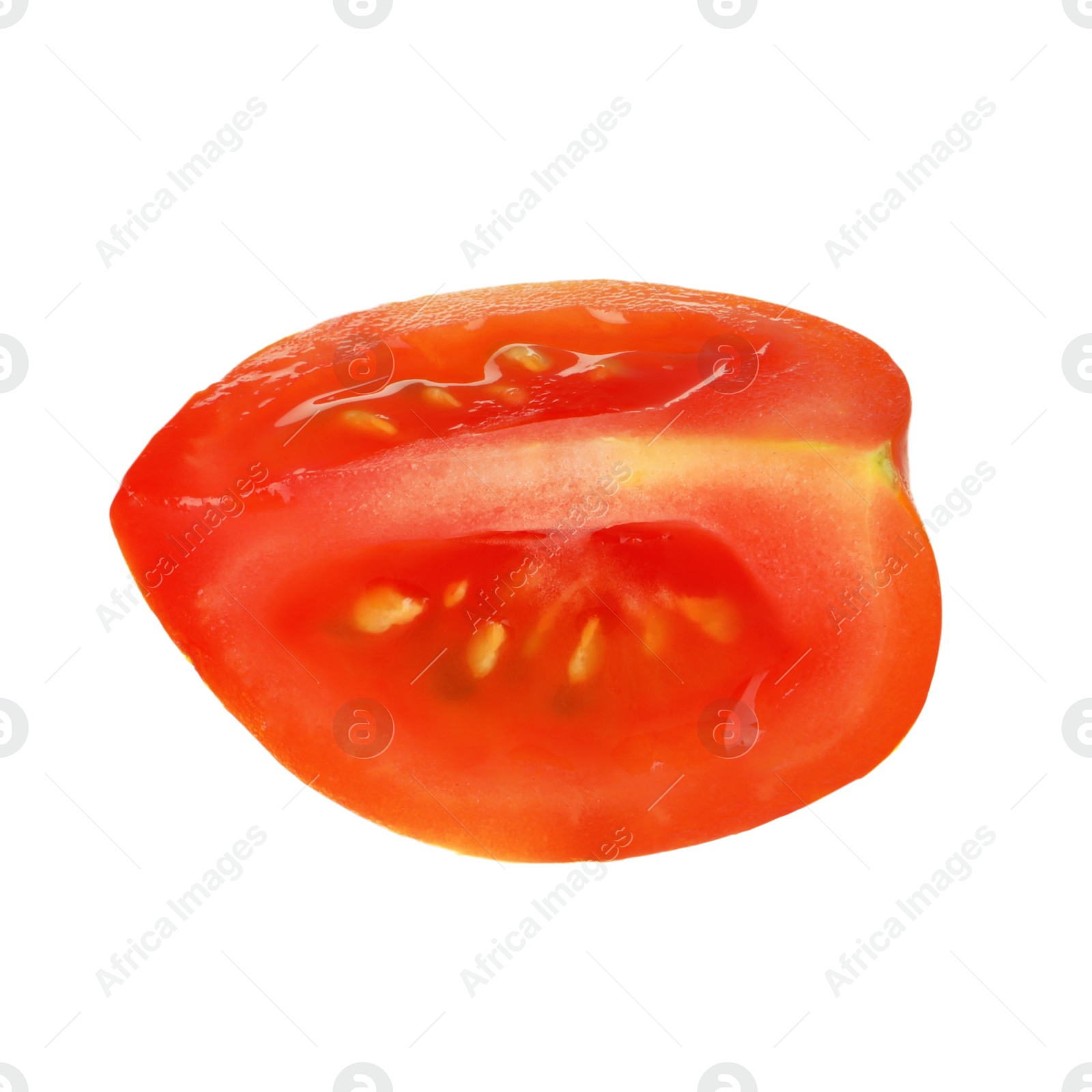 Photo of Piece of fresh ripe cherry tomato isolated on white