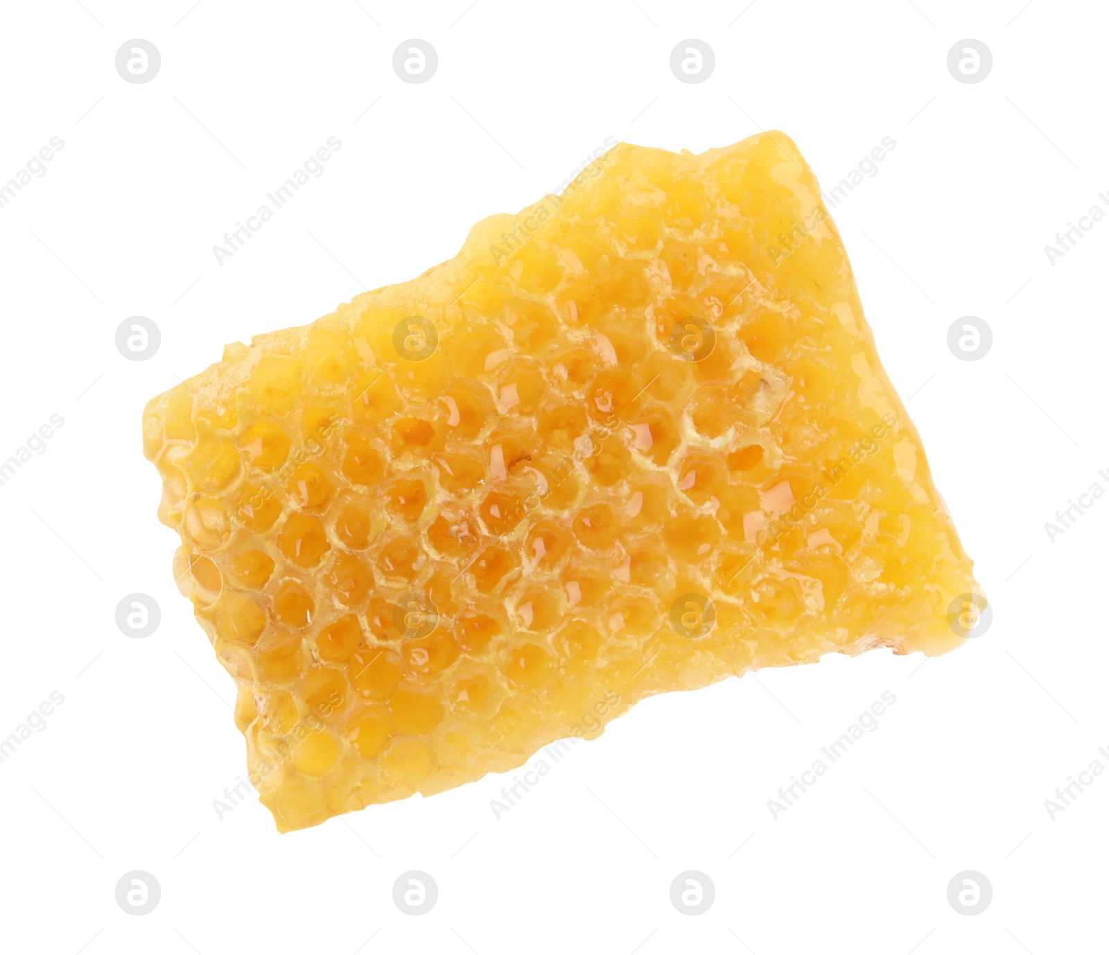 Photo of Piece of tasty fresh honeycomb isolated on white