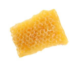 Photo of Piece of tasty fresh honeycomb isolated on white