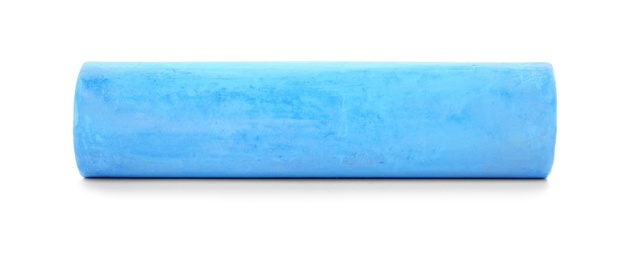 Piece of blue chalk on white background