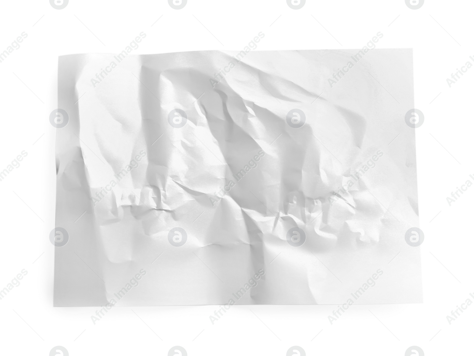 Photo of Crumpled sheet of paper on white background, top view
