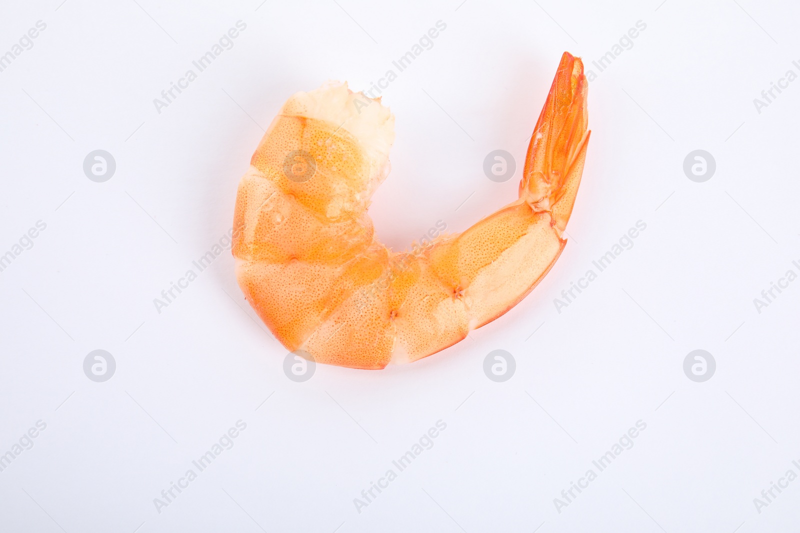 Photo of Delicious freshly cooked shrimp isolated on white, top view