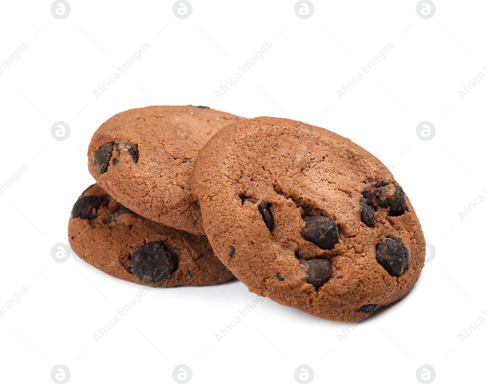 Photo of Delicious chocolate chip cookies on white background