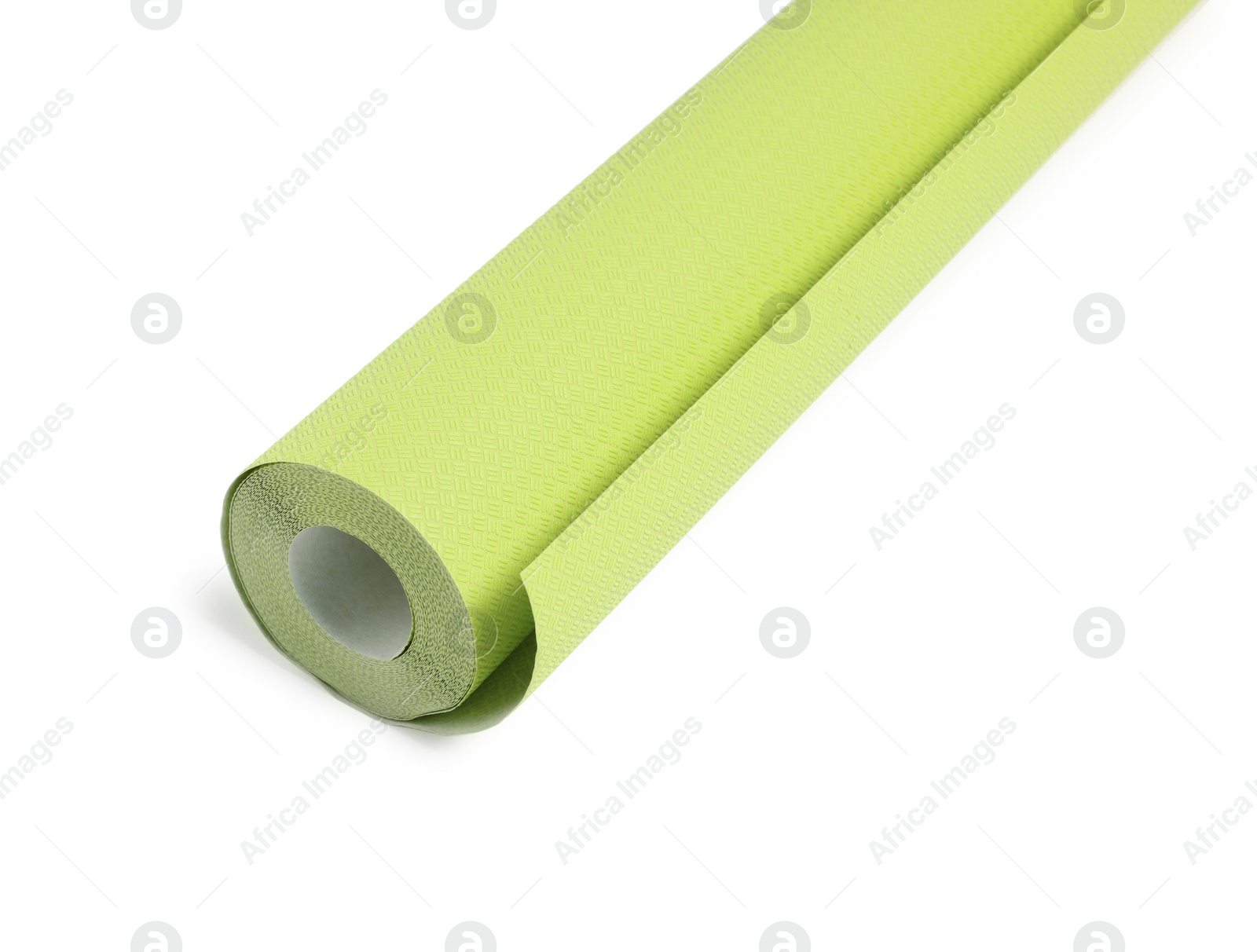 Photo of One green wallpaper roll isolated on white