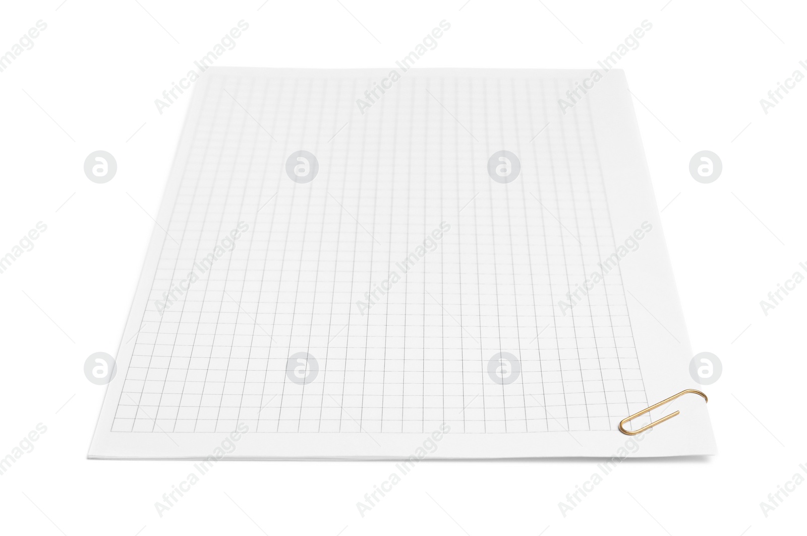 Photo of Sheet of paper with clip isolated on white