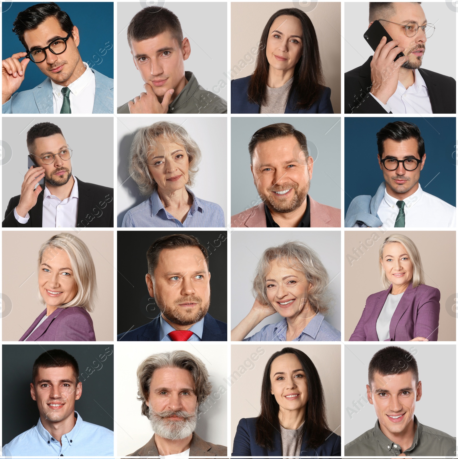 Image of Collage with portraits of different business people 