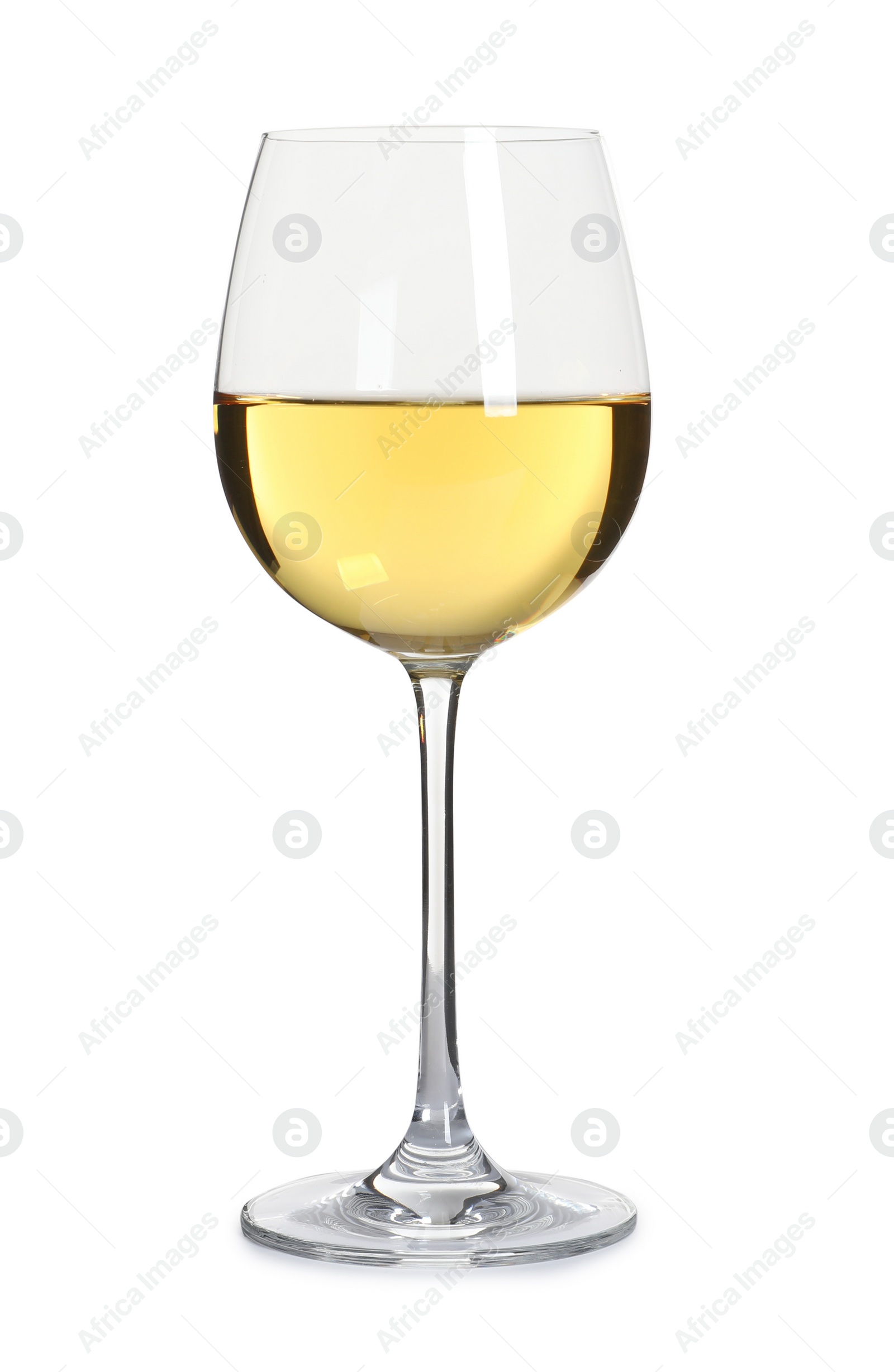 Photo of Glass of delicious expensive wine on white background