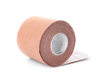 Medical sticking plaster roll on white background