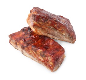 Photo of Tasty roasted pork ribs isolated on white