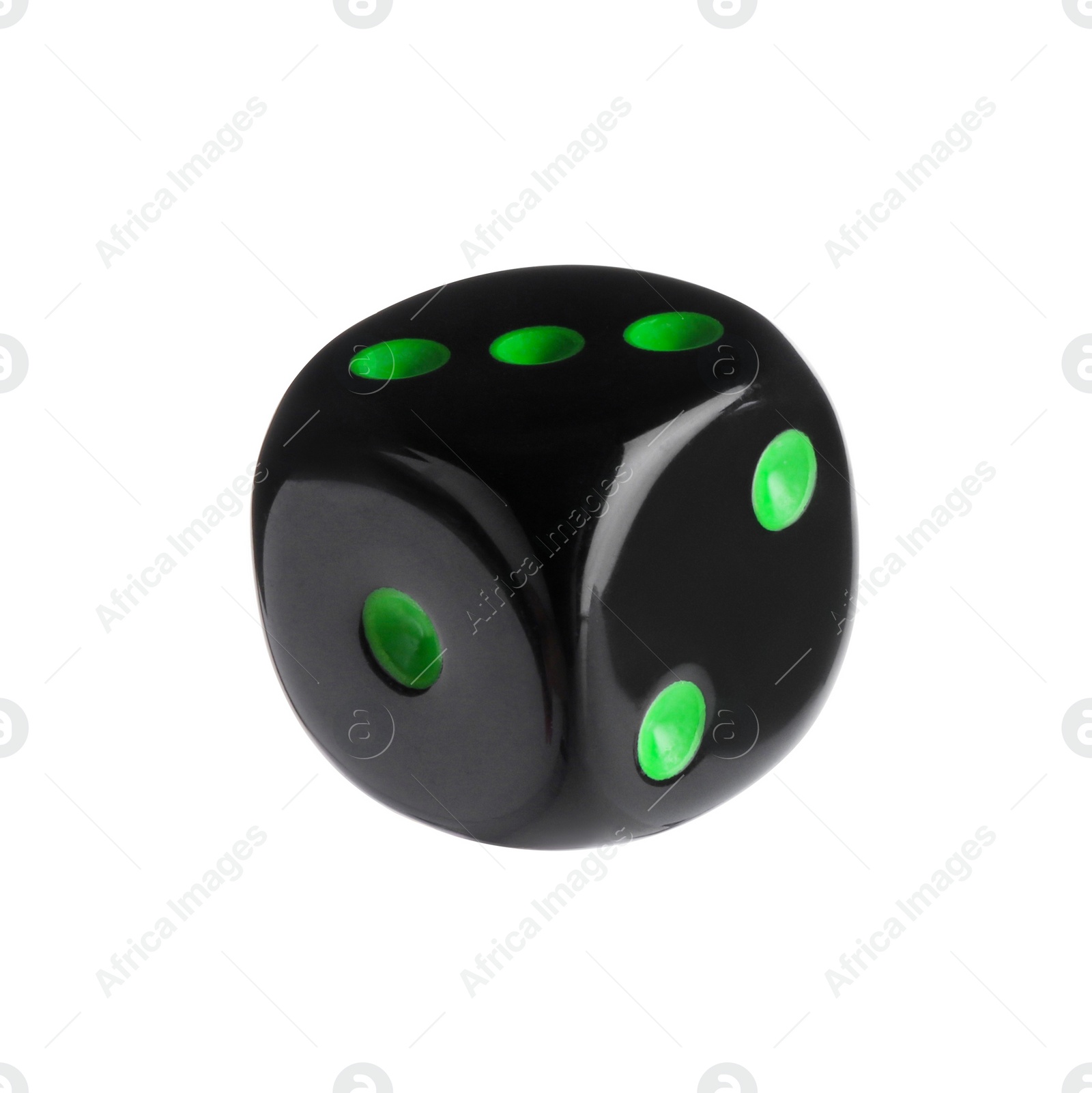 Photo of One black game dice isolated on white