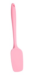 Photo of One pink spatula isolated on white. Kitchen utensil