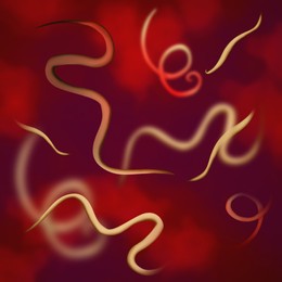 Illustration of  helminths on color background. Parasites in human body