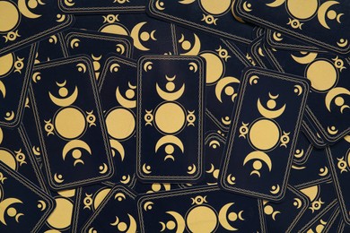 Tarot cards as background, top view. Reverse side