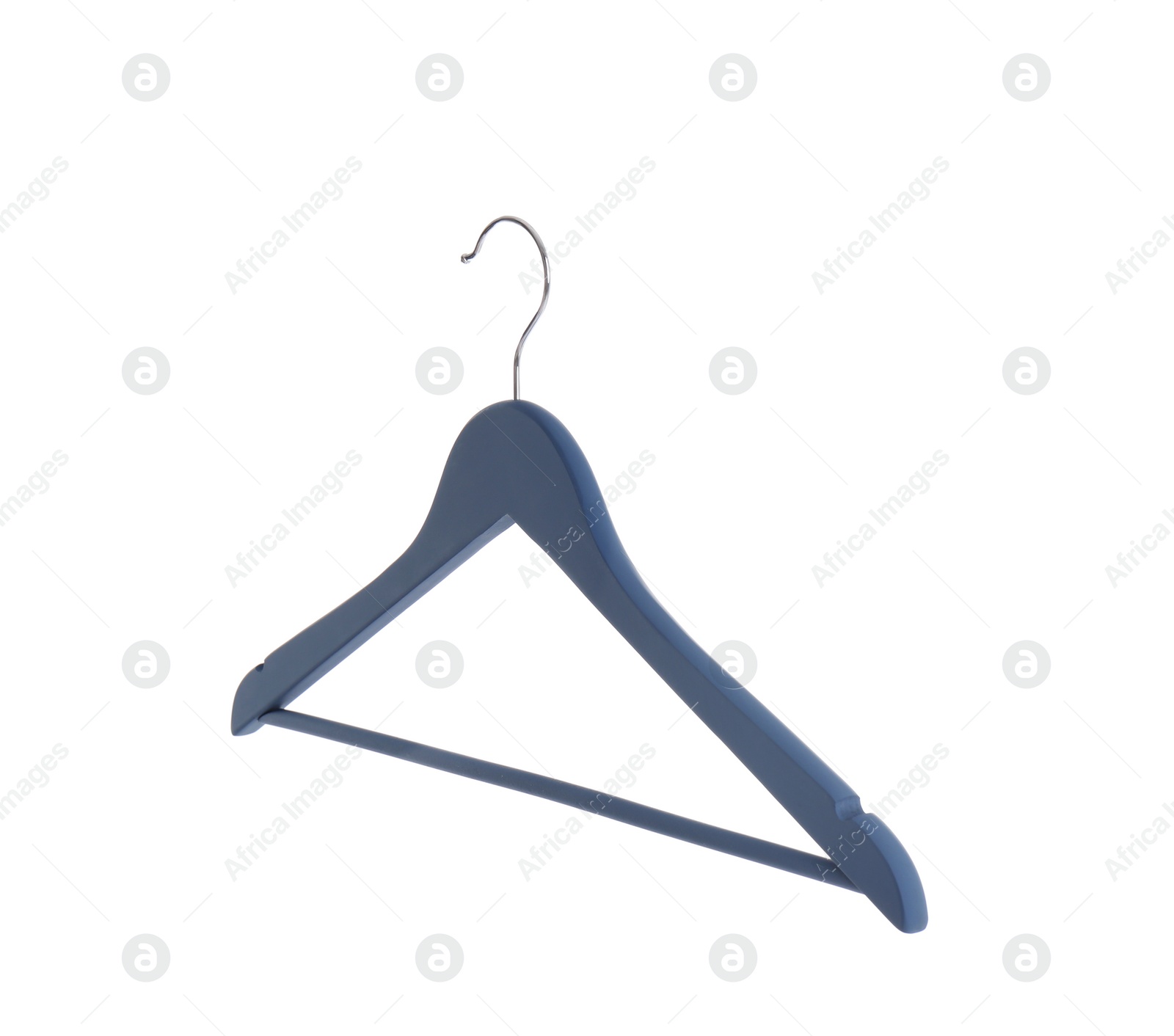 Photo of Empty hanger on white background. Wardrobe accessory