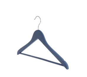 Photo of Empty hanger on white background. Wardrobe accessory