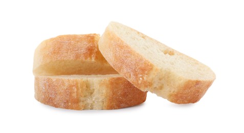 Photo of Slices of fresh baguette on white background