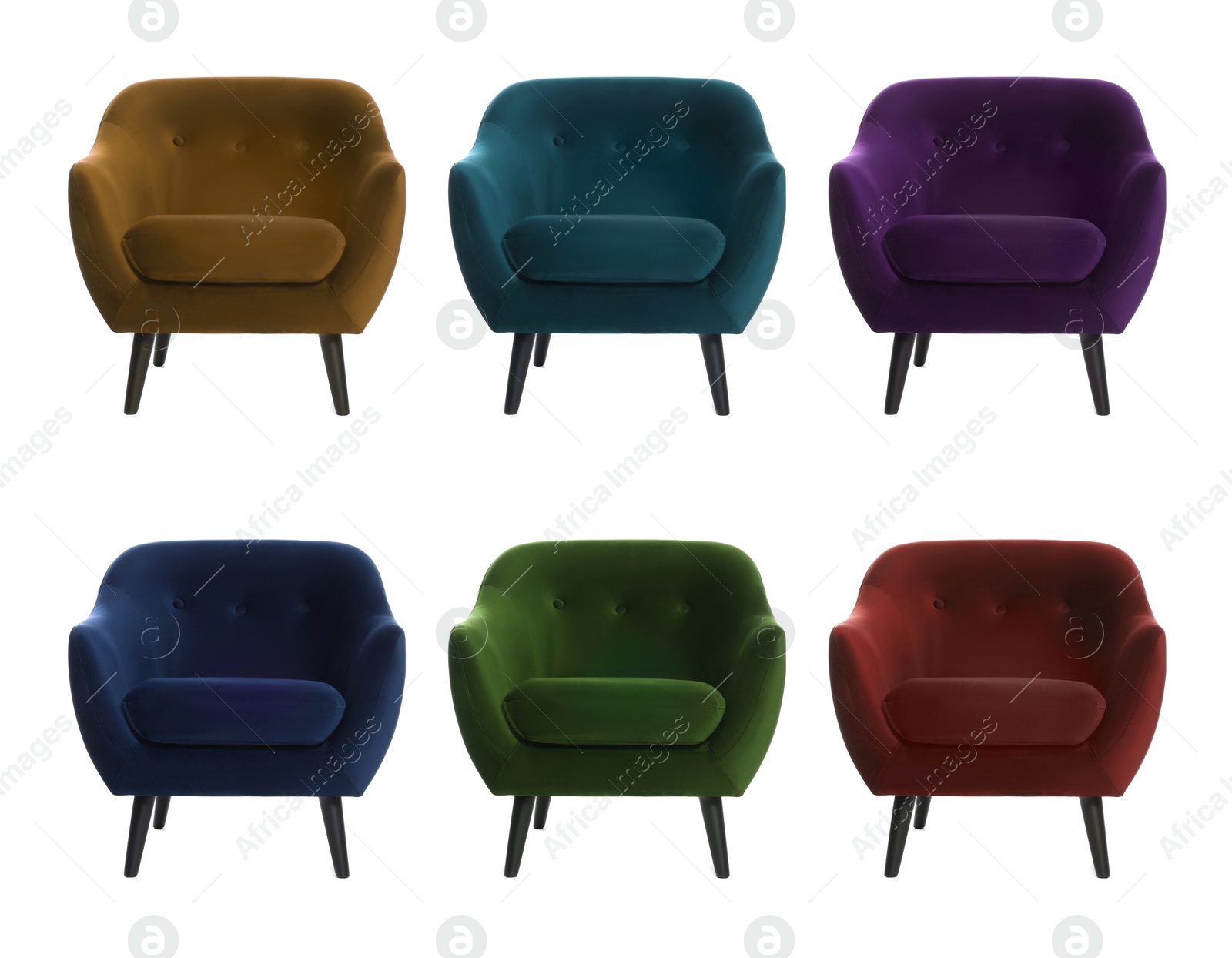 Image of Different colorful armchairs isolated on white, set