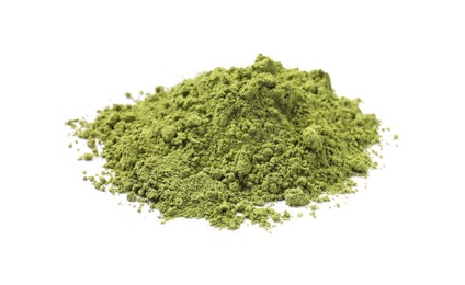 Photo of Pile of green matcha powder isolated on white