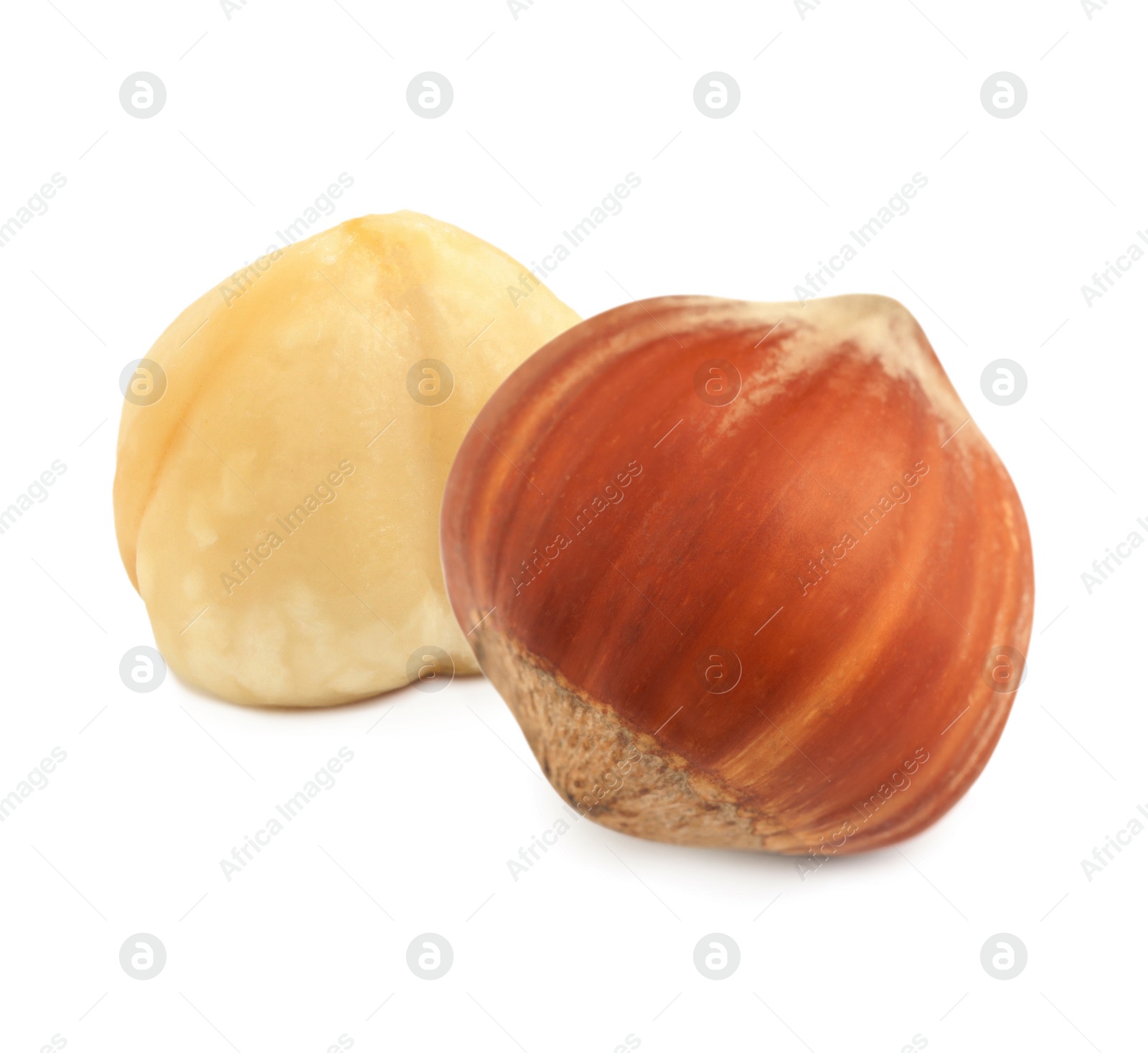 Image of Tasty organic hazelnuts on white background. Healthy snack