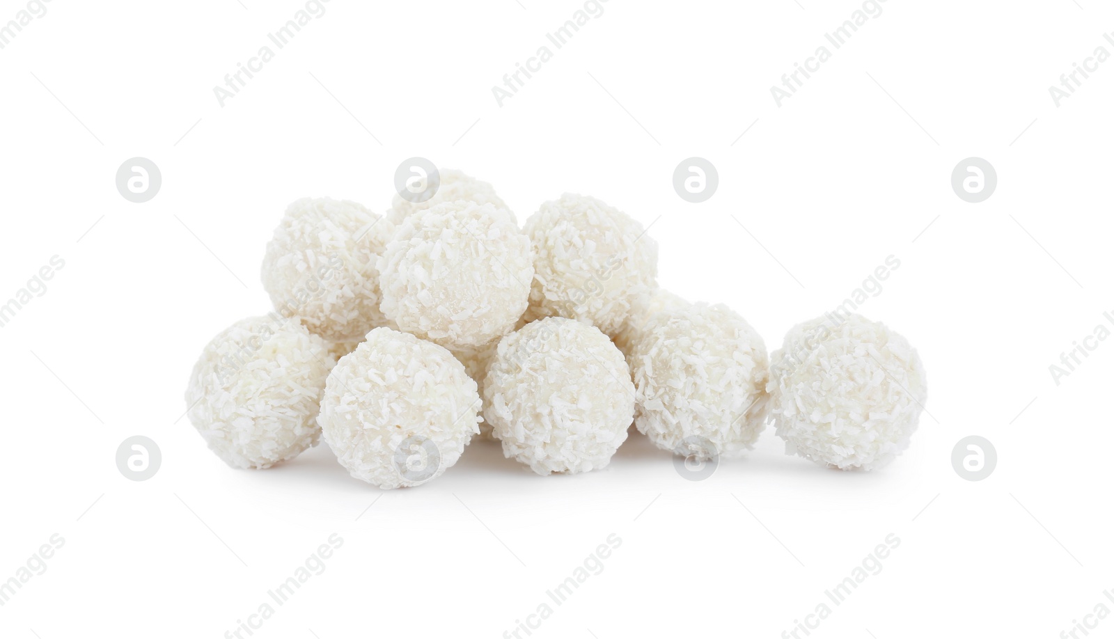 Photo of Tasty sweet coconut balls isolated on white