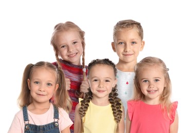 Image of Group of cute little girls on white background