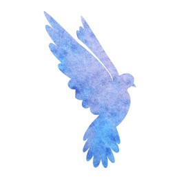 Illustration of Silhouette of dove drawn with watercolor paint on white background