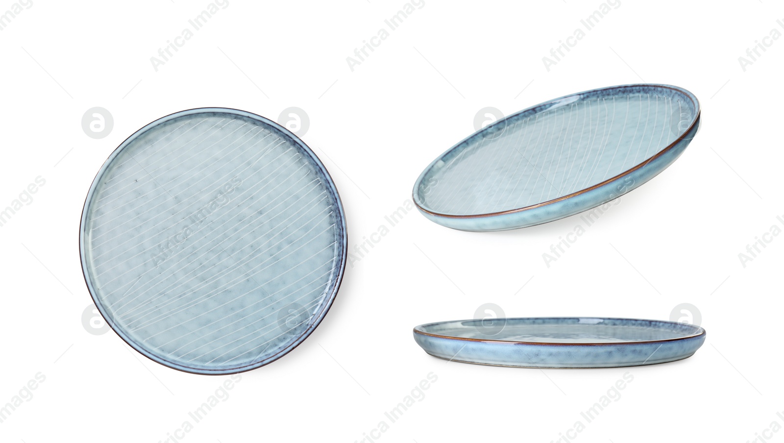 Image of Empty ceramic plate isolated on white, set with different views