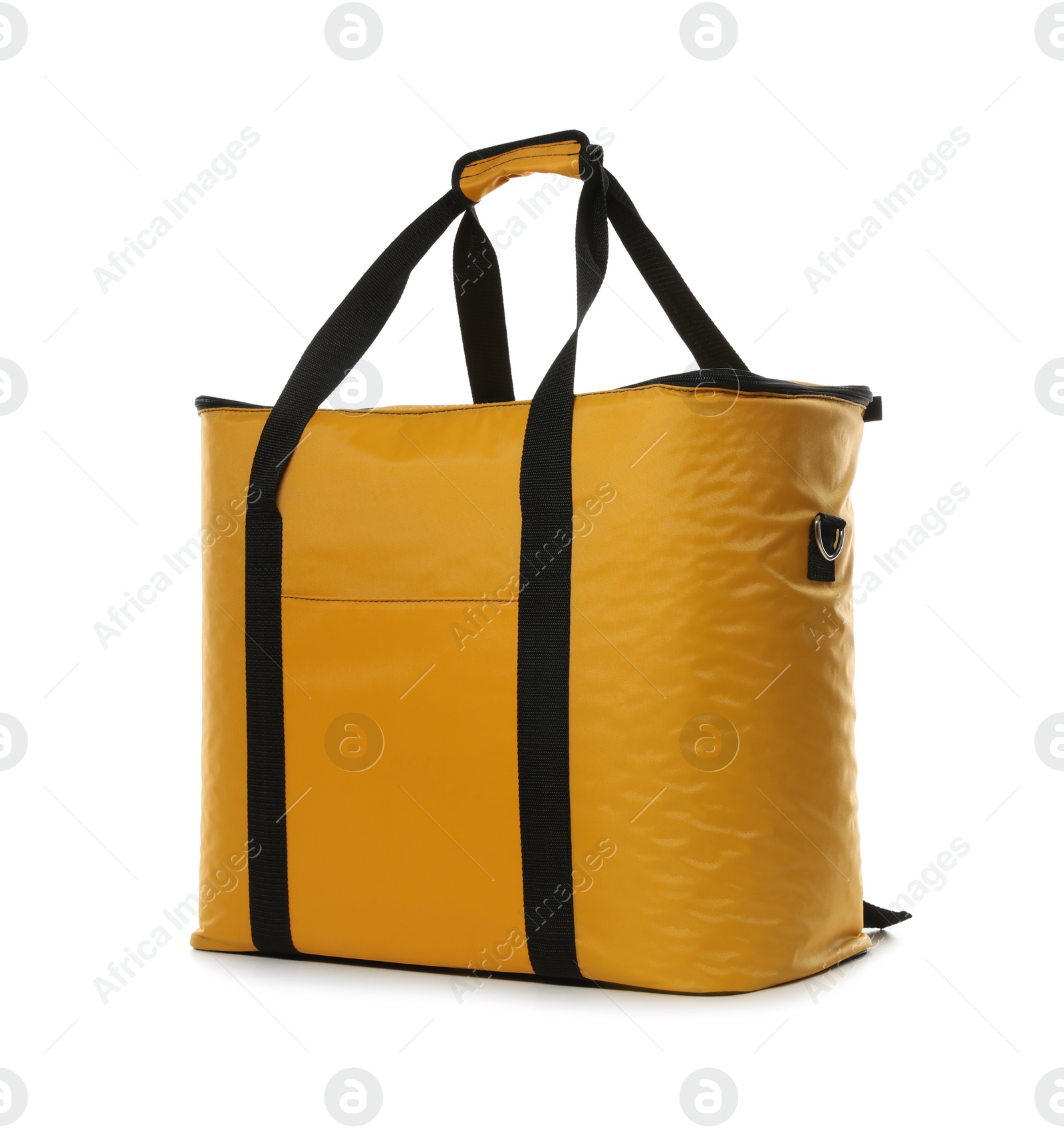 Photo of Modern yellow thermo bag isolated on white