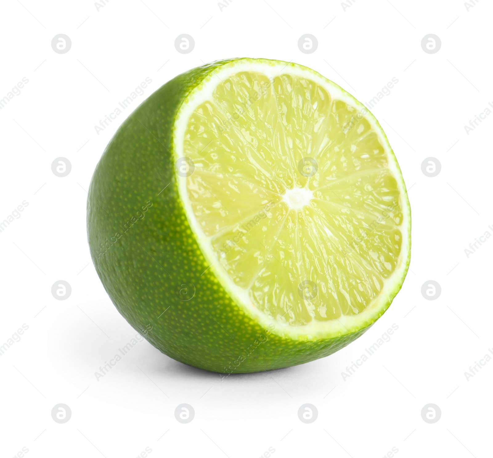 Photo of Half of fresh green ripe lime isolated on white