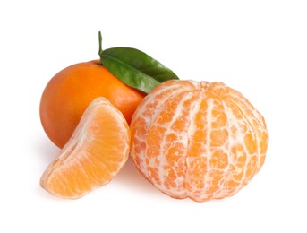 Fresh ripe juicy tangerines isolated on white