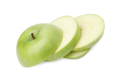 Photo of Sliced ripe green apple isolated on white