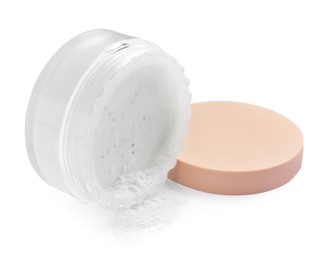 Rice face powder isolated on white. Natural cosmetic