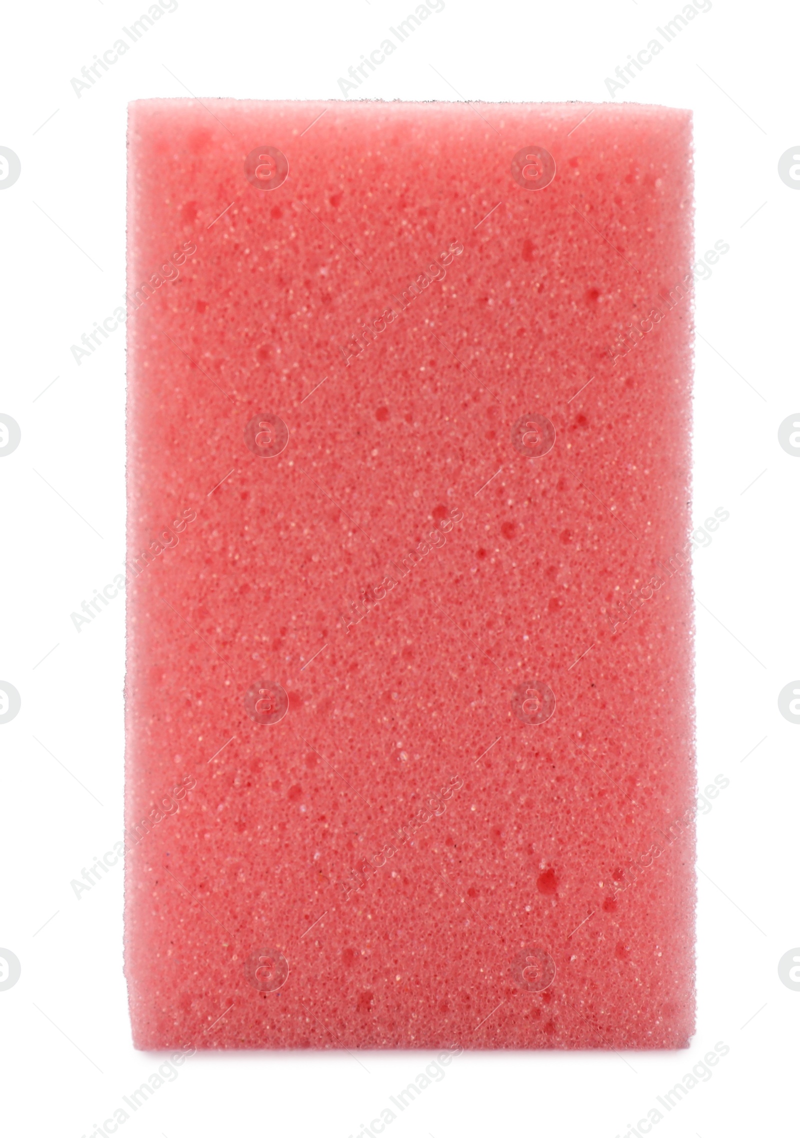 Photo of Pink washing sponge isolated on white. Cleaning supplies