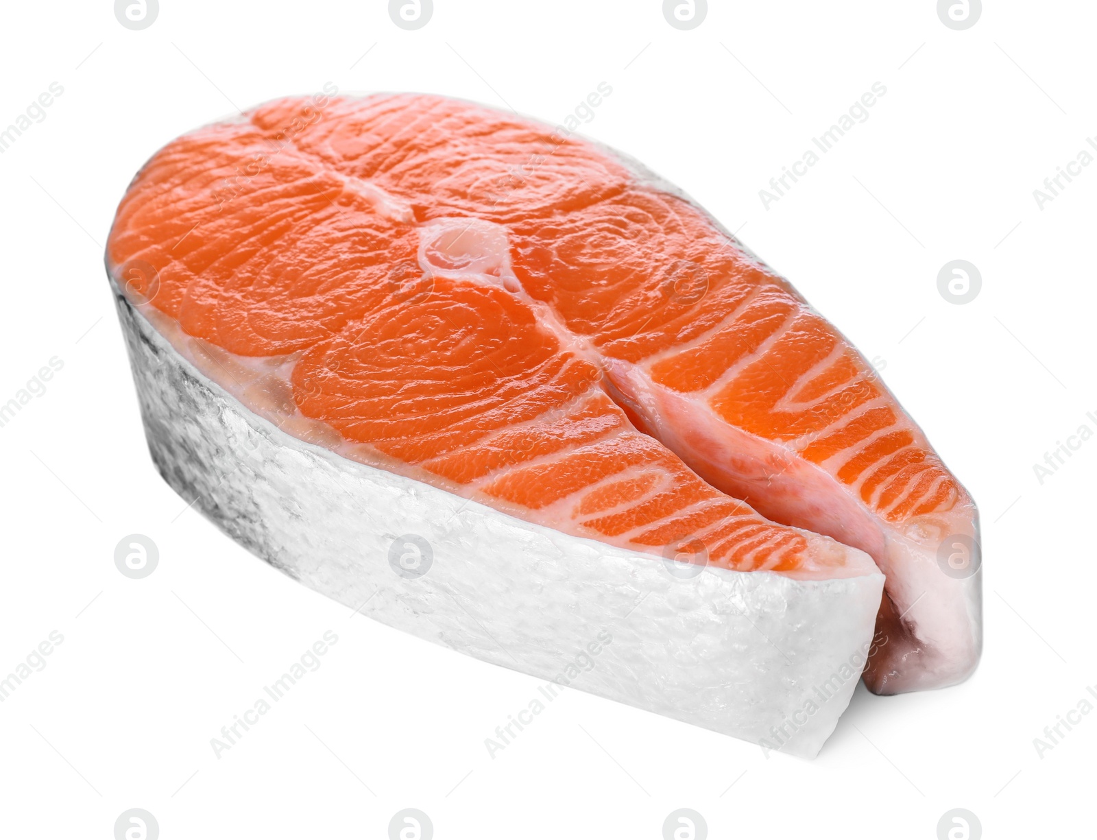 Photo of Fresh raw salmon steak isolated on white