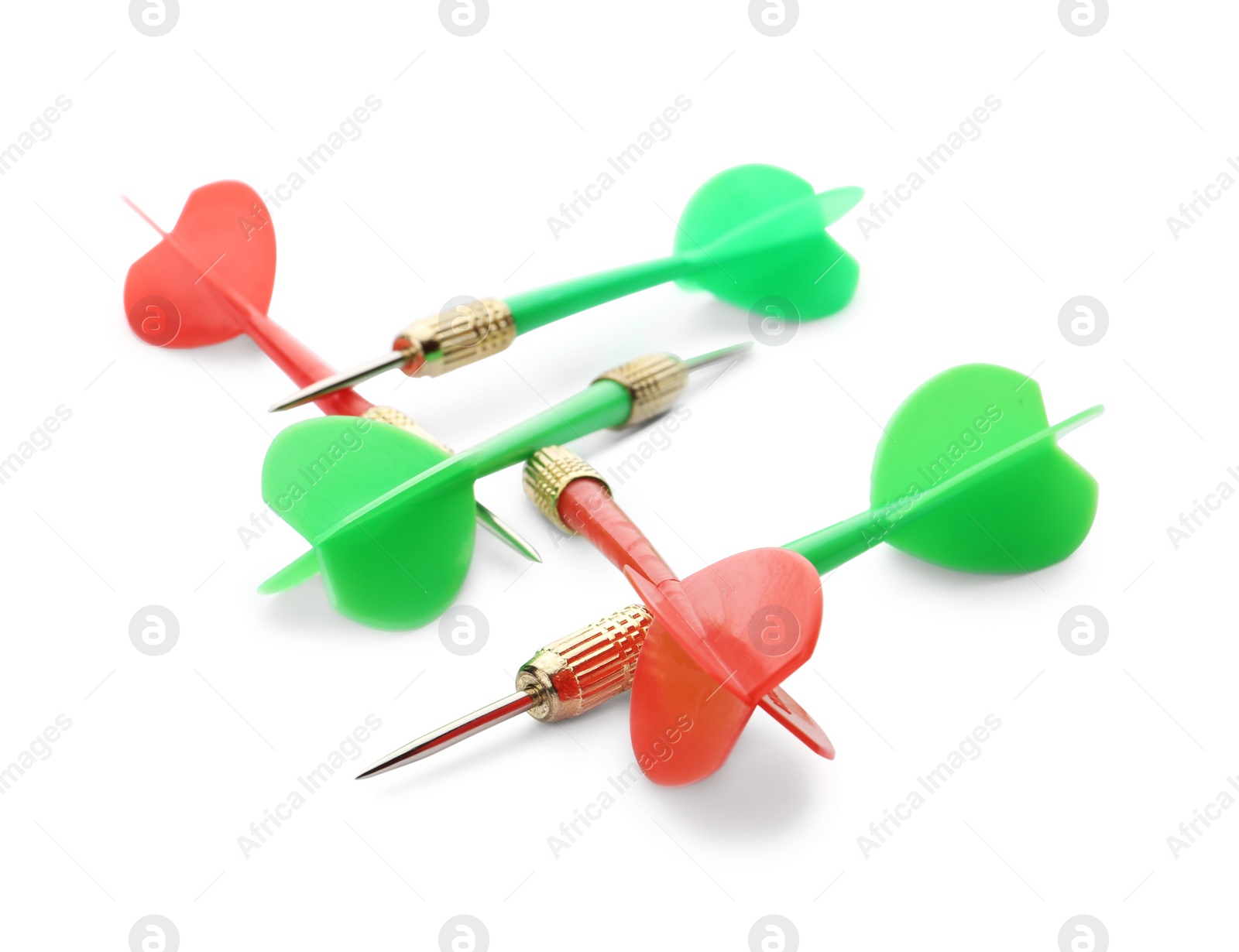 Photo of Sharp red and green darts isolated on white