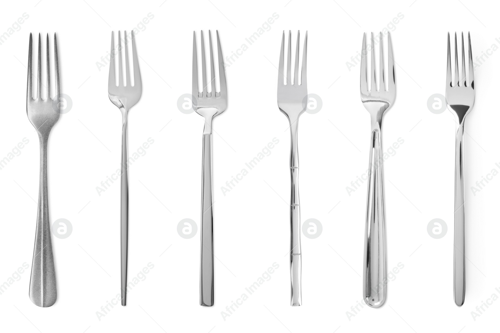 Image of Shiny silver forks isolated on white, set