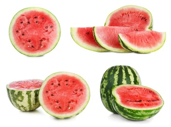 Image of Set of fresh watermelons on white background 