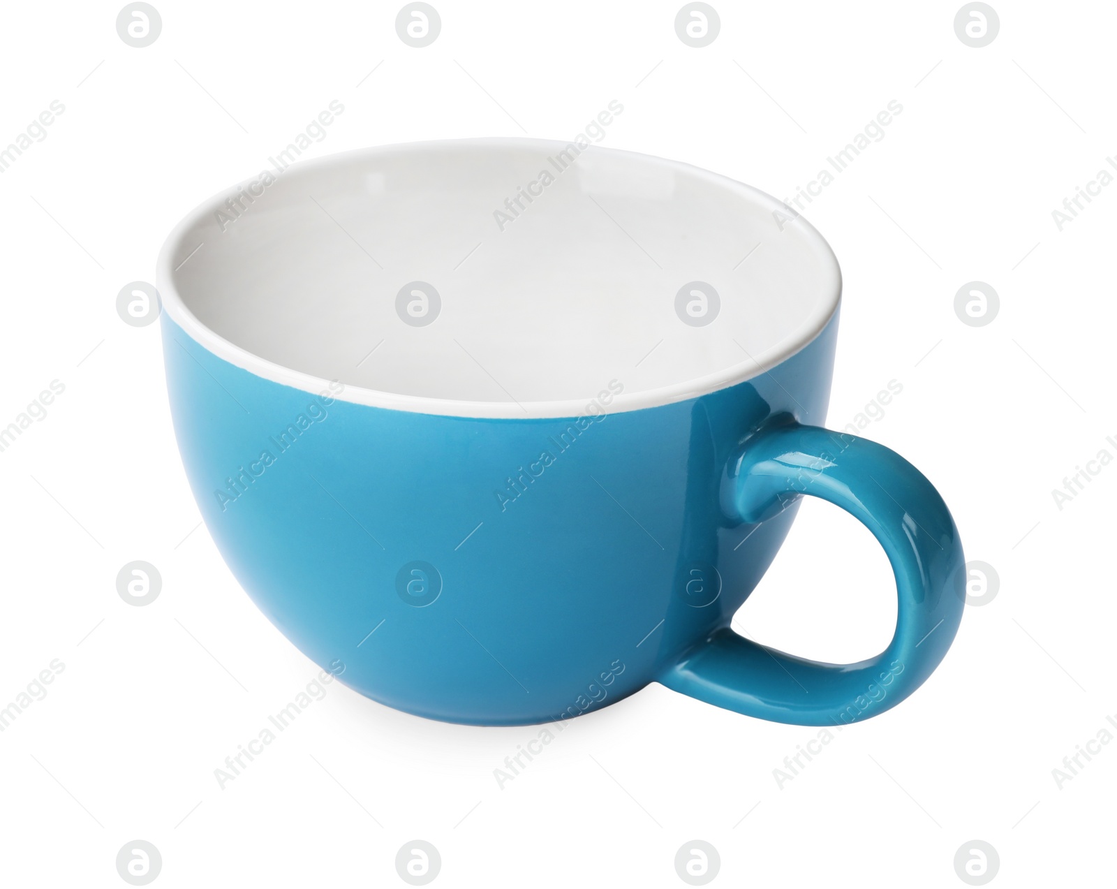 Photo of Light blue ceramic cup isolated on white