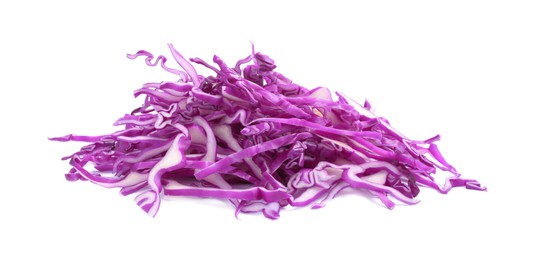 Photo of Shredded fresh red cabbage isolated on white