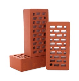 Photo of Red bricks on white background. Building material