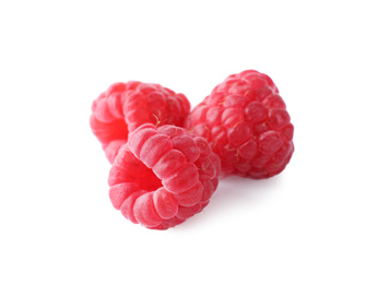 Photo of Delicious sweet ripe raspberries isolated on white