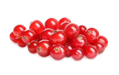 Photo of Pile of fresh ripe red currant berries isolated on white