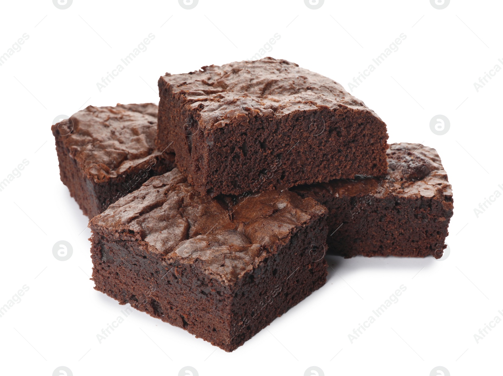 Photo of Pieces of fresh brownie on white background. Delicious chocolate pie