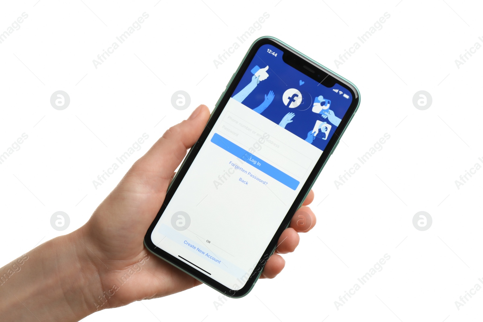 Photo of MYKOLAIV, UKRAINE - JULY 9, 2020: Woman holding  iPhone X with Facebook app on white background, closeup