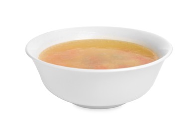 Photo of Delicious vegetable soup in bowl isolated on white
