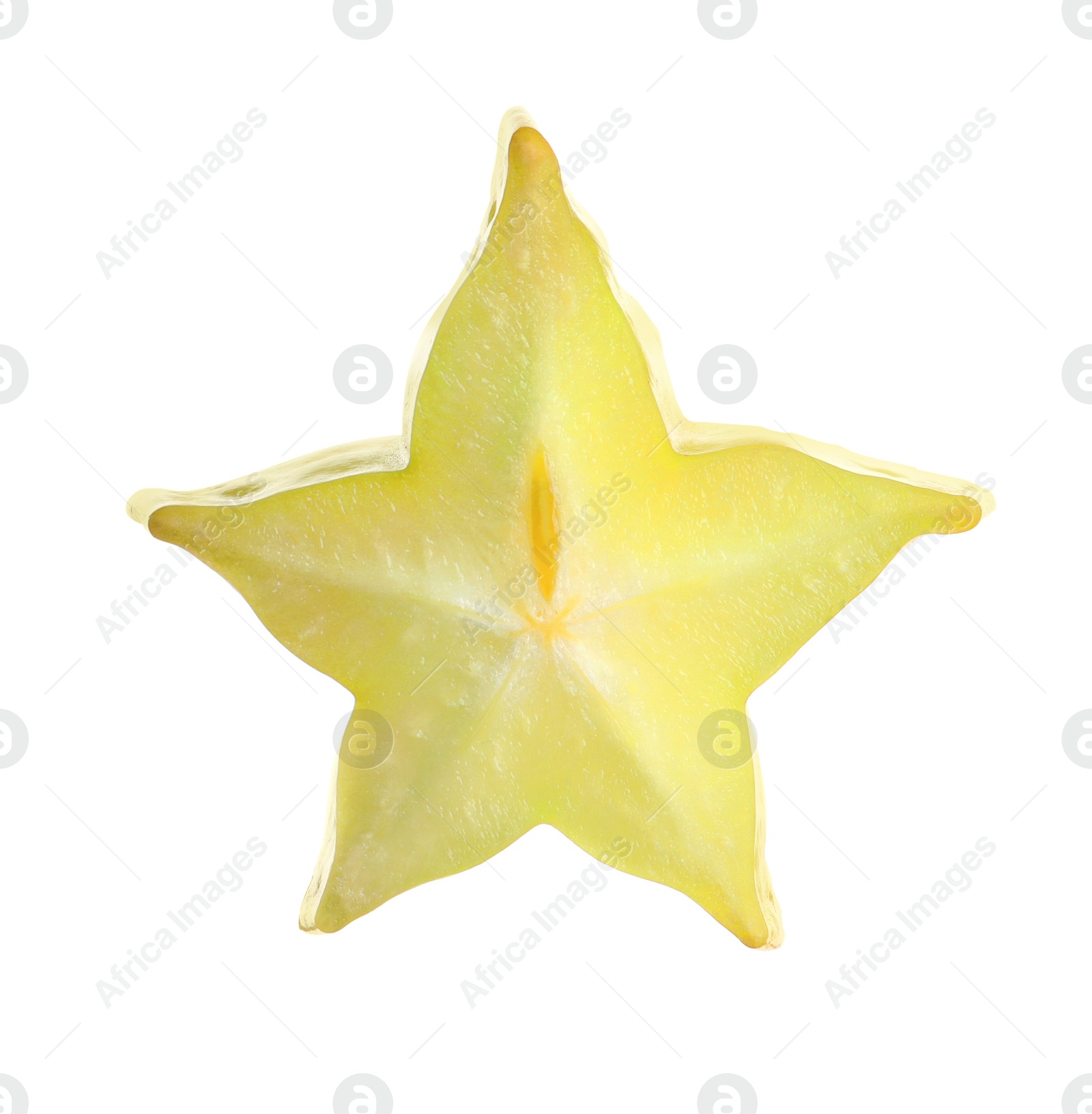 Photo of Slice of ripe carambola isolated on white. Exotic fruit